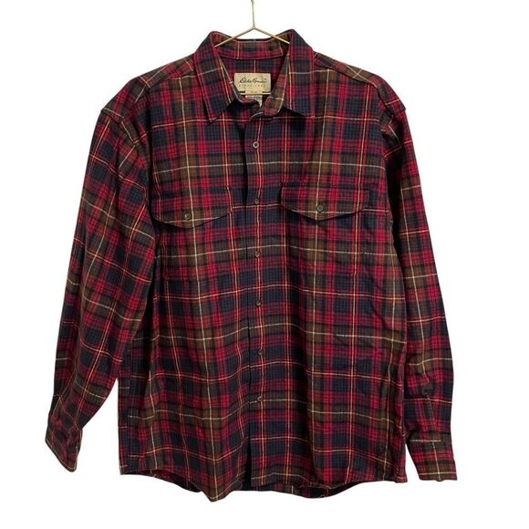 Eddie Bauer Cotton Thick Flannel Button Down Shirt Red Blue Size MED - Picture 1 of 7